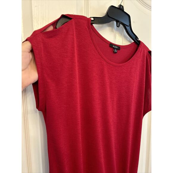 AUW size Medium Red Solid Slit Sleeve design, Tie Waist Polyester Blouse - Picture 2 of 9